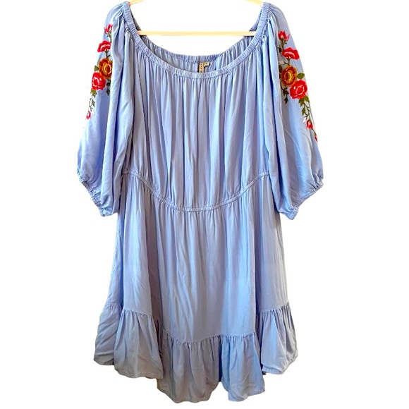 Feathers Women’s Peasant Dress Plus Size 3XL Embroidered Off Shoulder Tiered - Picture 1 of 16